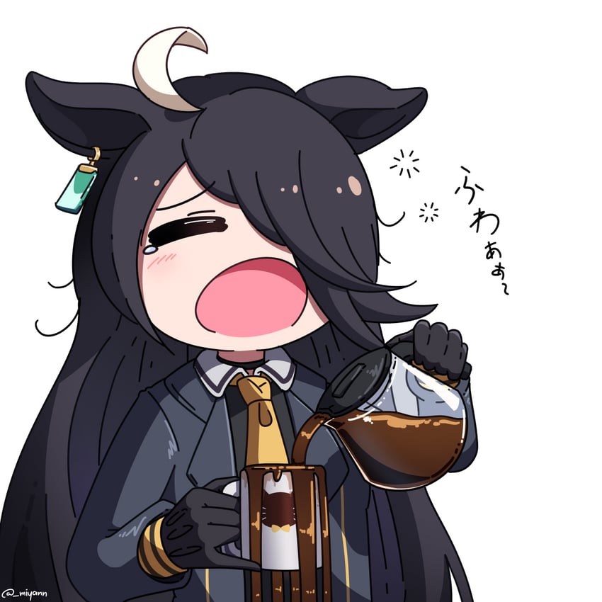 Illustrated character pouring coffee into a Vietnamese phin